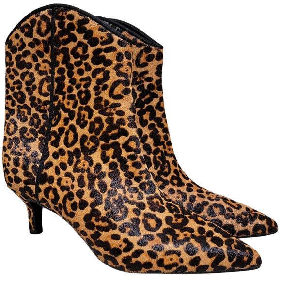 On 34th Shoes - On 34th Women Aatira Kitten Heel Western Booties Size 9M Leopard Print Cow Fur